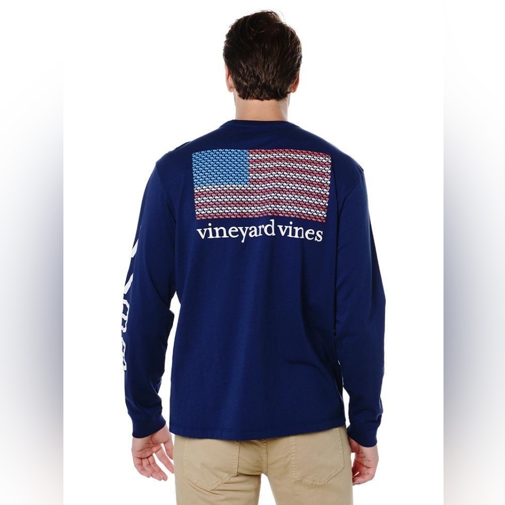 Vineyard Vines Men's Long Sleeve Mini Whale Flag Tee Size Extra Small